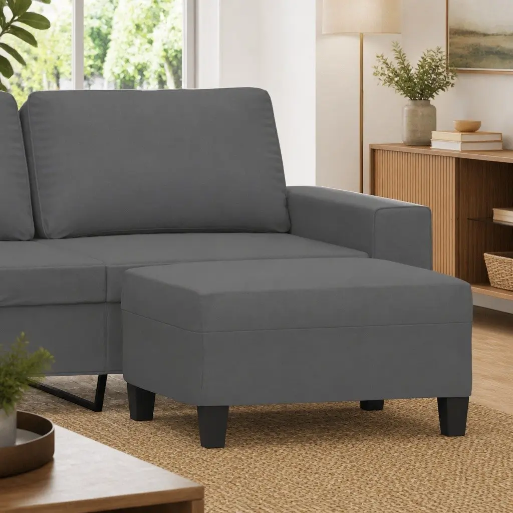 Grey Footstool Ottoman Compact Microfibre Fabric Resting Stool