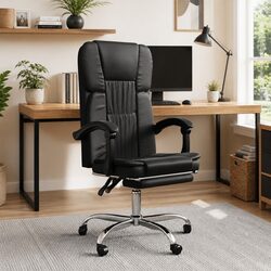 Comfortable Black Faux Leather Reclining Office Chair