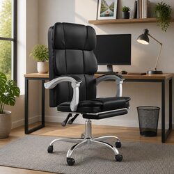 Black Faux Leather Reclining Office Chair with Adjustable Features