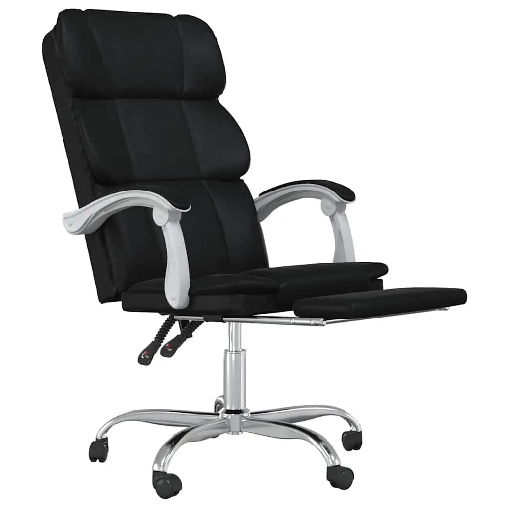 Reclining Office Chair Black Faux Leather Adjustable Backrest Height Swivel