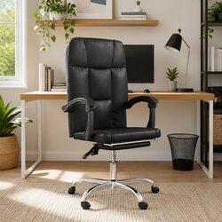 Comfort-Driven Reclining Office Chair in Black Faux Leather