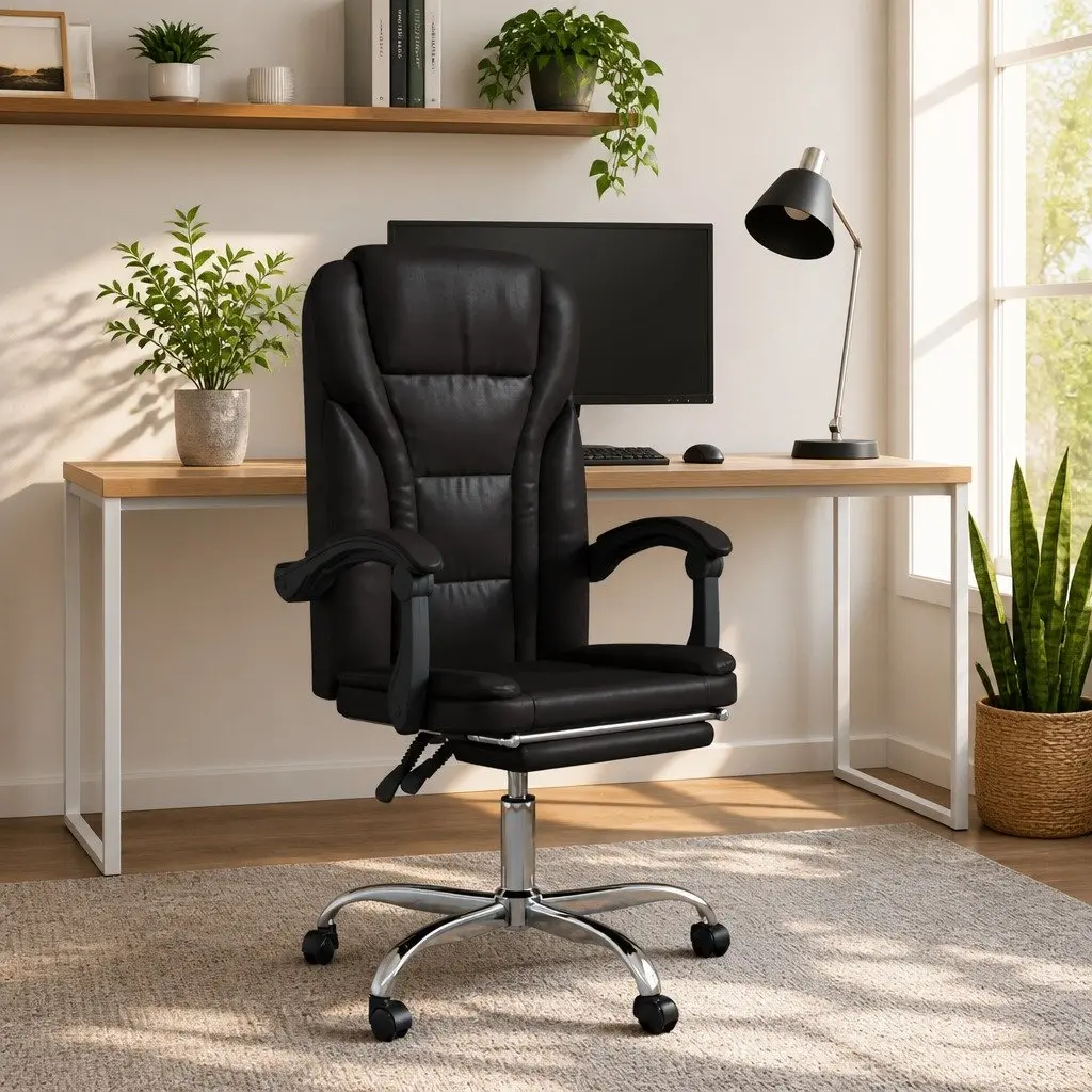 Black Faux Leather Reclining Office Chair