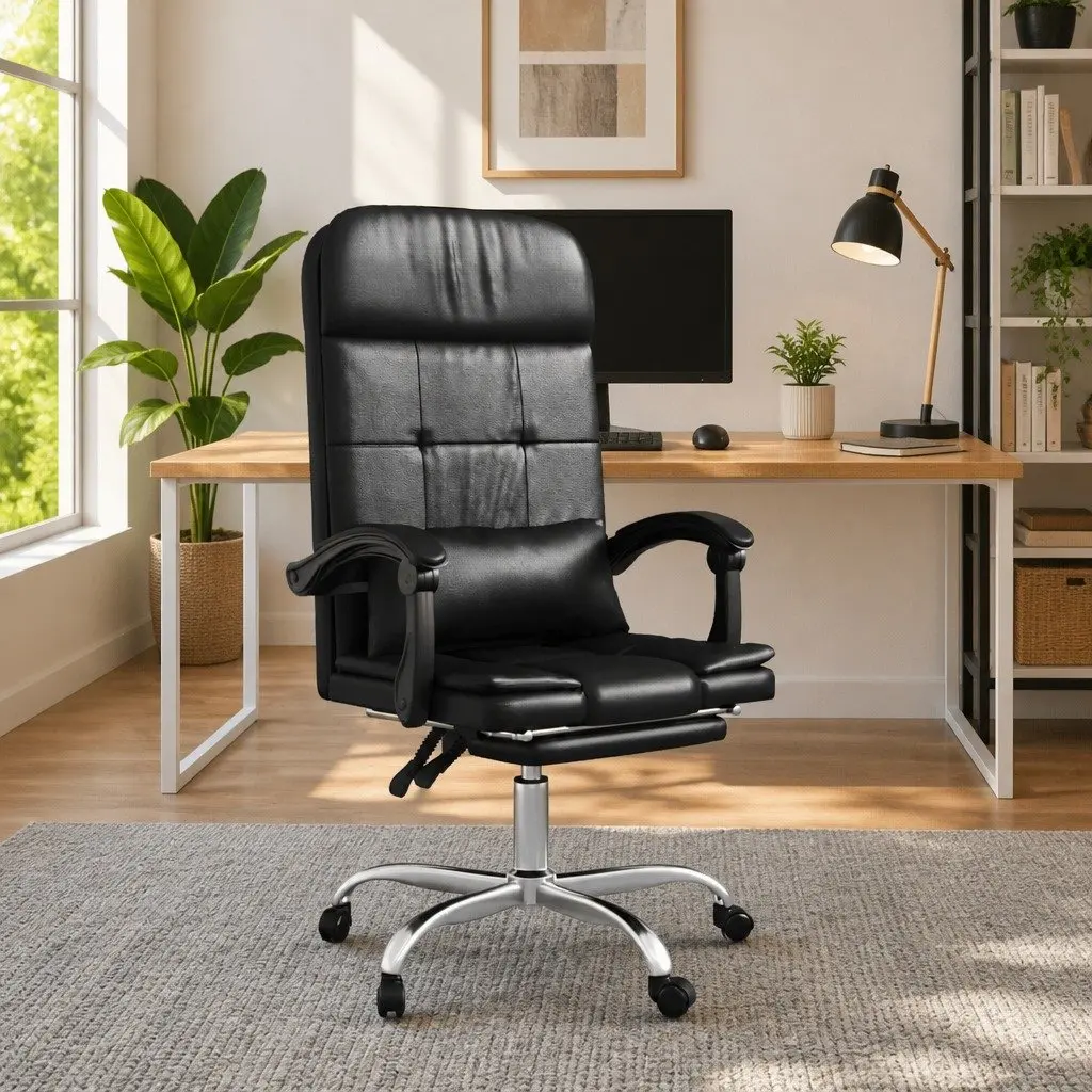 Massage Reclining Office Chair Black Faux Leather Adjustable Backrest Swivel
