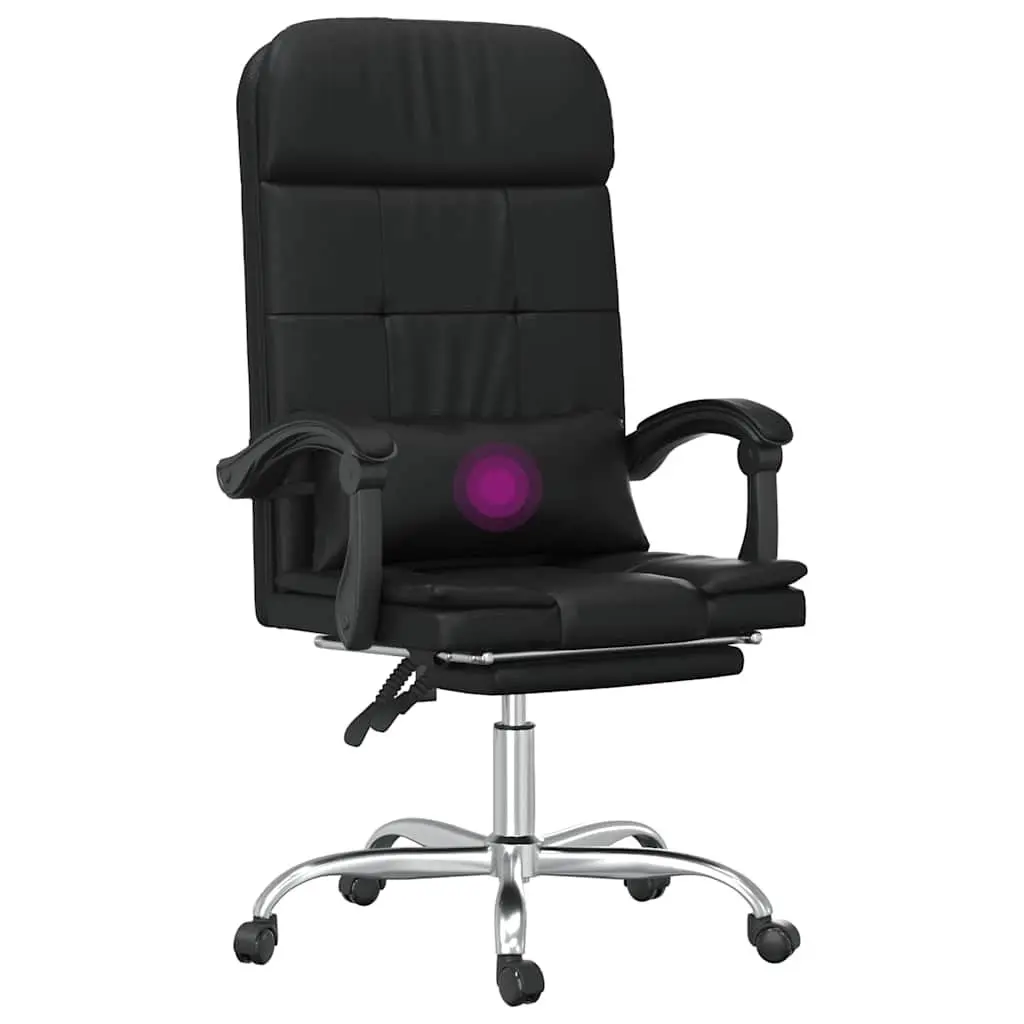 Massage Reclining Office Chair Black Faux Leather Adjustable Backrest Swivel