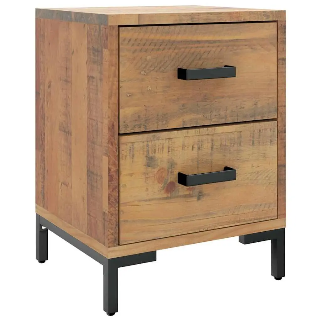 Bedside Cabinet Brown Solid Pinewood Bedroom Storage Table with Drawers
