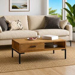 Wooden Coffee Table with Storage for Living Room