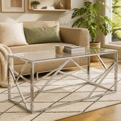 Modern Tempered Glass Coffee Table with Stainless Steel Frame