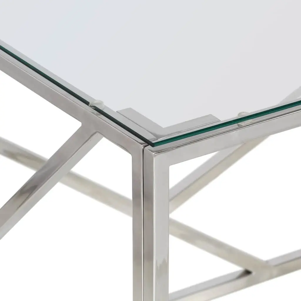 Tempered Glass Coffee Table with Stainless Steel Frame