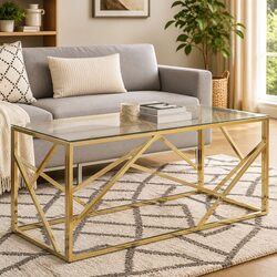 Gold Stainless Steel Frame Coffee Table with Glass Top