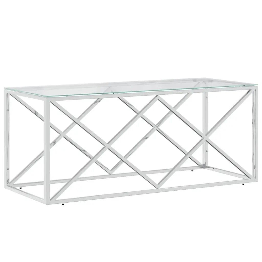 Coffee Table 110x45x45 cm Stainless Steel Glass Top Silver Accent Living Room