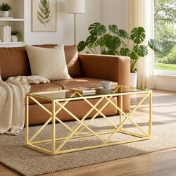 Gold Frame Glass Top Coffee Table for Living Rooms