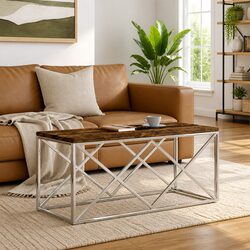 Reclaimed Wood Coffee Table with Stainless Steel Frame