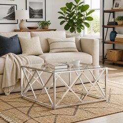 Stylish Coffee Table with Silver Glass Top 80x80x40 cm