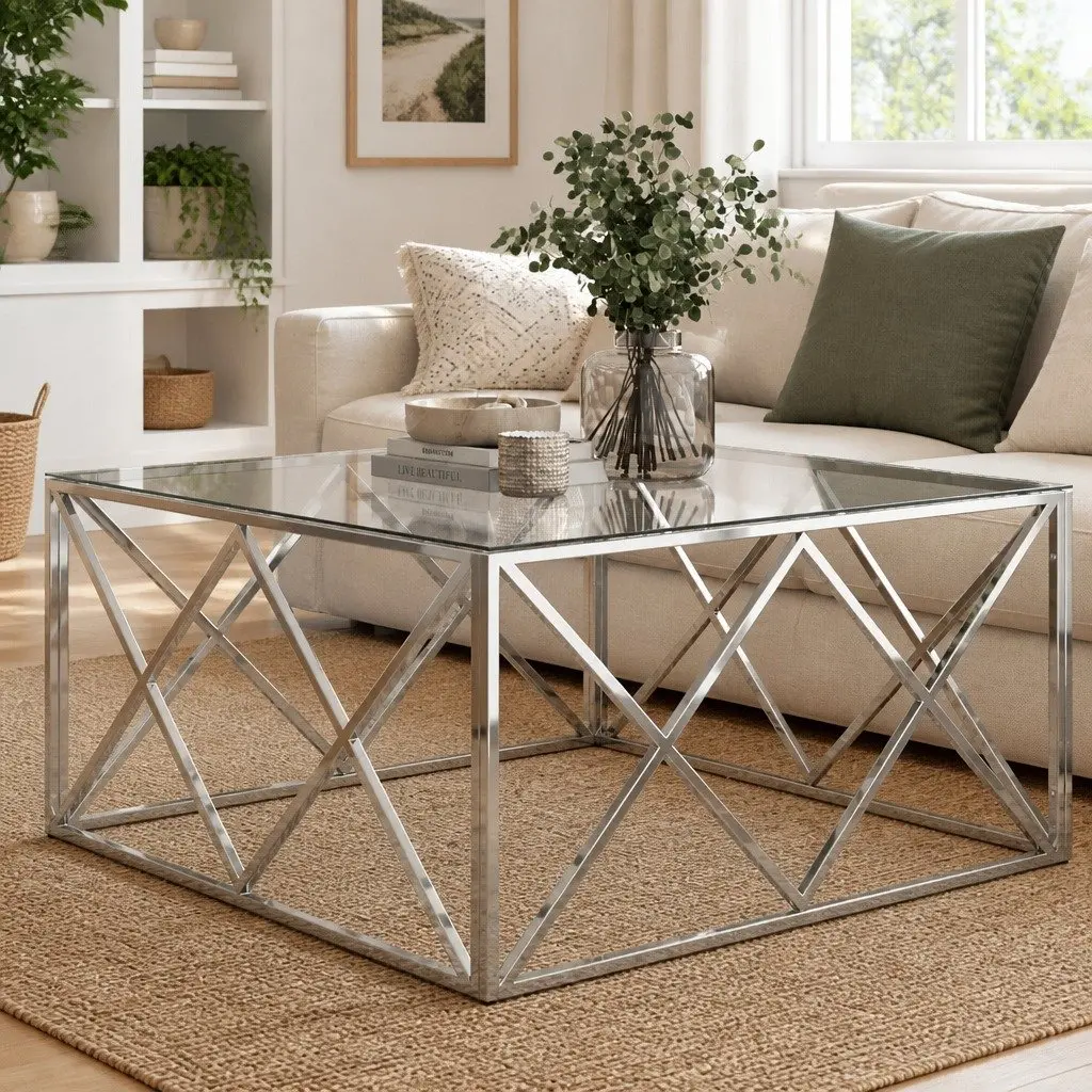 Coffee Table with Silver Stainless Steel Frame
