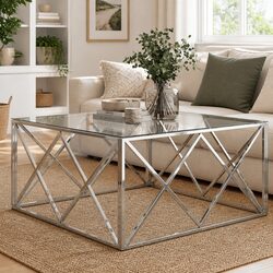 Modern Coffee Table with Silver Stainless Steel Frame