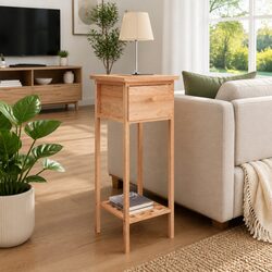 Rustic Solid Wood Side Table with Drawer