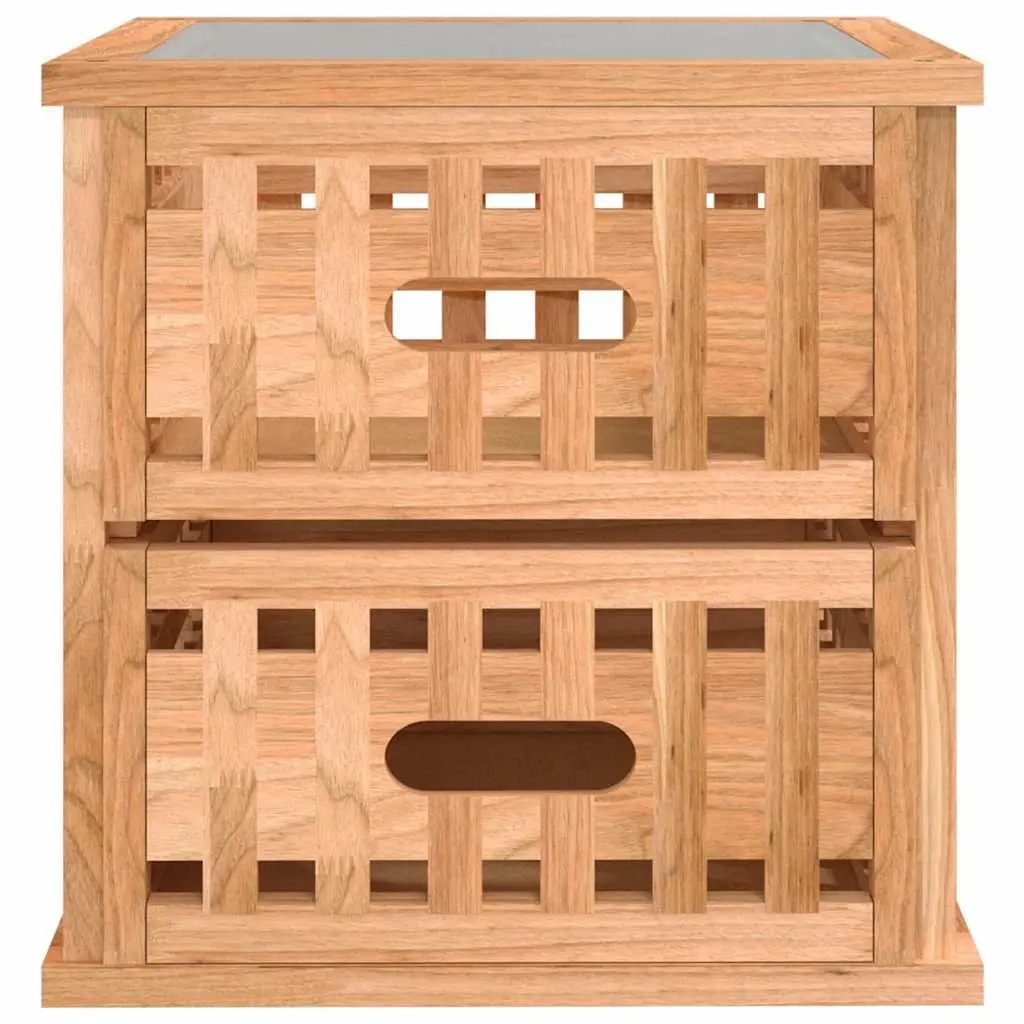 Bedside Cabinets Solid Wood Brown 2 Piece Storage Drawers Glass Top