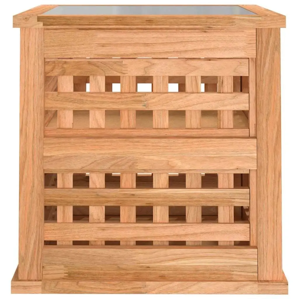 Bedside Cabinets Solid Wood Brown 2 Piece Storage Drawers Glass Top