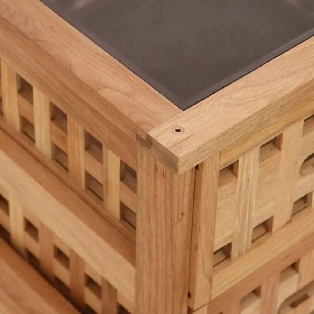 Bedside Cabinets Solid Wood Brown 2 Piece Storage Drawers Glass Top