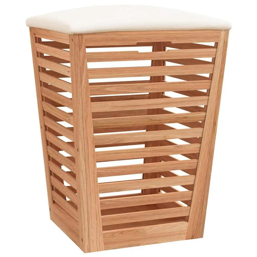 Bathroom Storage Stool Wooden Cushioned Lid Brown 40.5cm