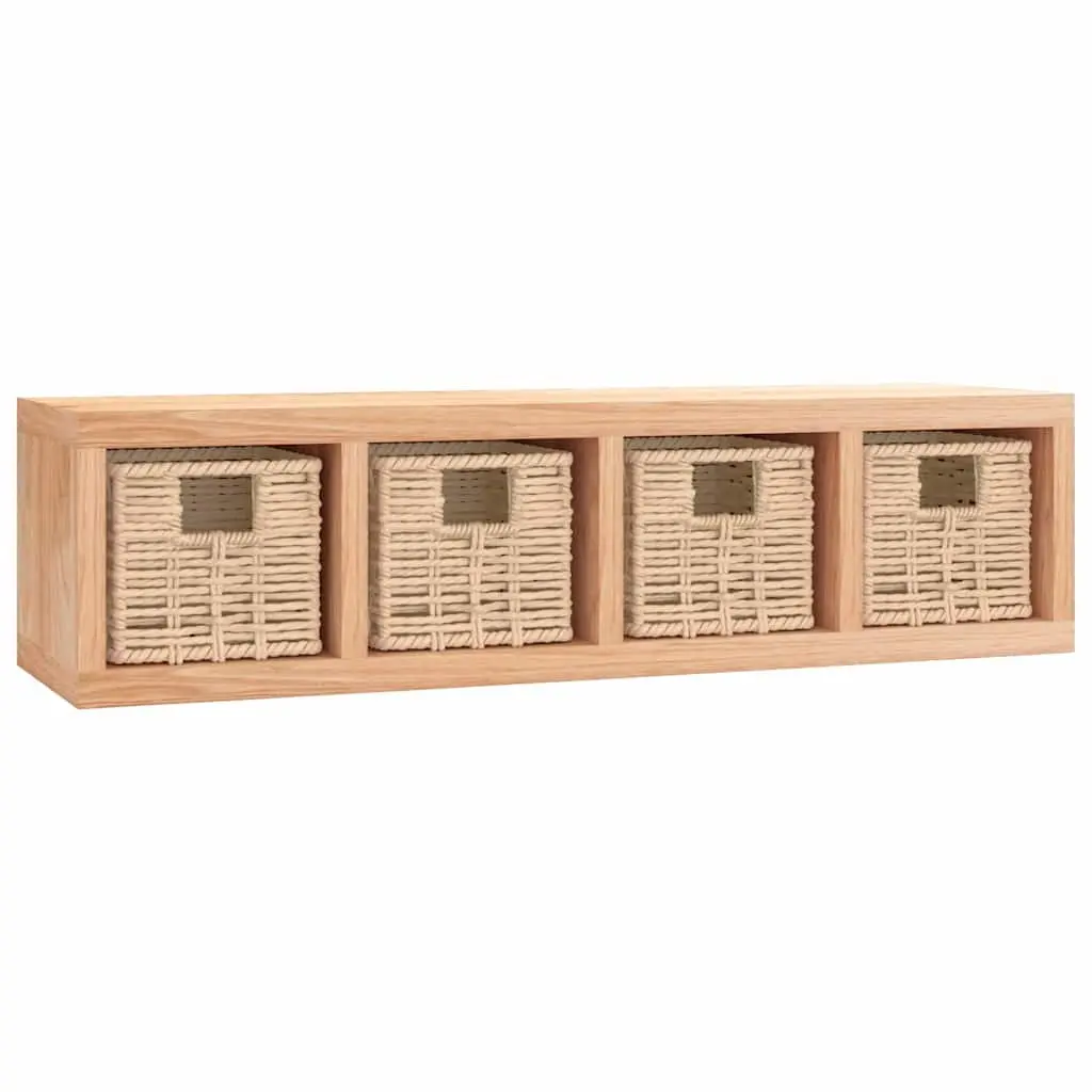 Solid Wood Wall Shelf with 4 Baskets 62x18x16 cm