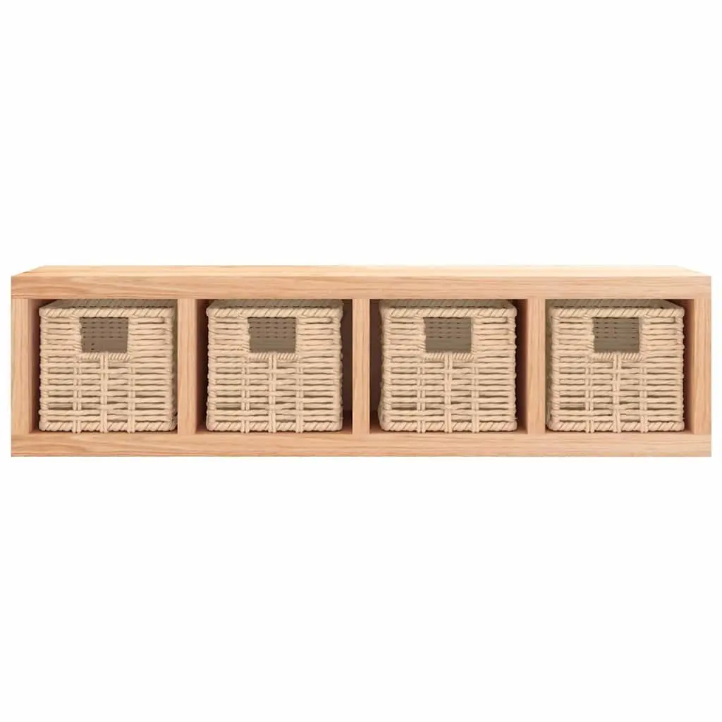 Solid Wood Wall Shelf with 4 Baskets 62x18x16 cm