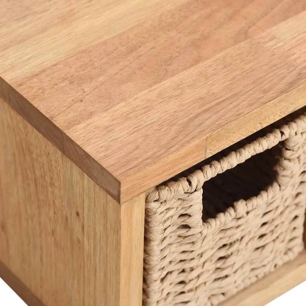 Solid Wood Wall Shelf with 4 Baskets 62x18x16 cm