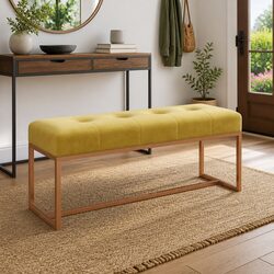 Stylish Yellow Velvet Bench for Living Room or Entryway
