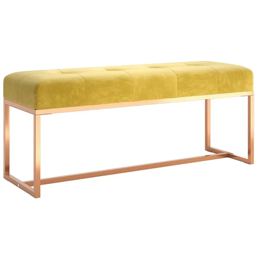 Bench Yellow Velvet Upholstered Padded Seat Living Room Entryway Furniture 110L x 36W x 45H cm