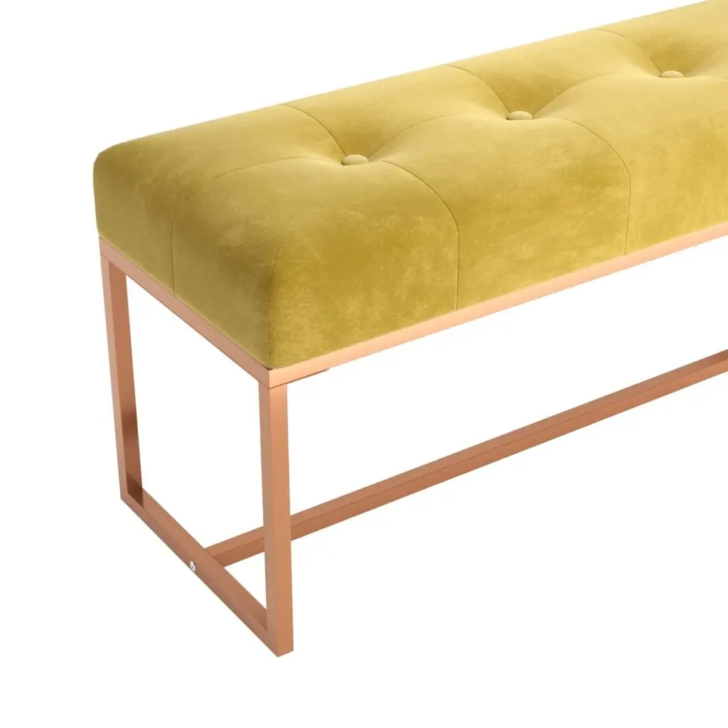 Bench Yellow Velvet Upholstered Padded Seat Living Room Entryway Furniture 110L x 36W x 45H cm