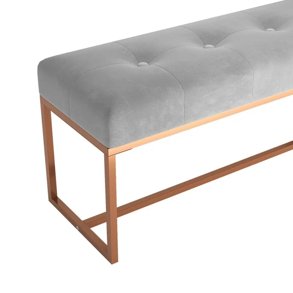 Grey Velvet Storage Bench Seat Padded Foam Comfortable Living Room Entryway