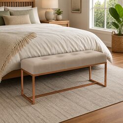 Beige Velvet Storage Bench for Living Room and Entryway