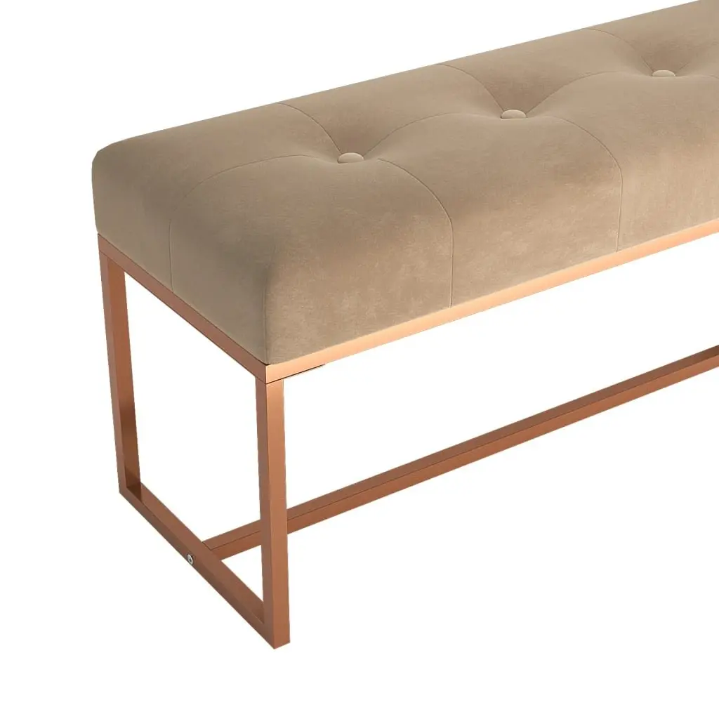 Beige Velvet Storage Bench for Living Room and Entryway