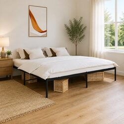 King Metal Bed Frame with Slatted Base and Storage - Black