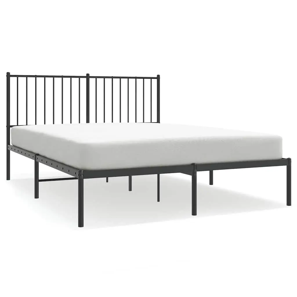 Metal Bed Frame Black 135x190 cm Powder-coated Steel with Headboard and Slats