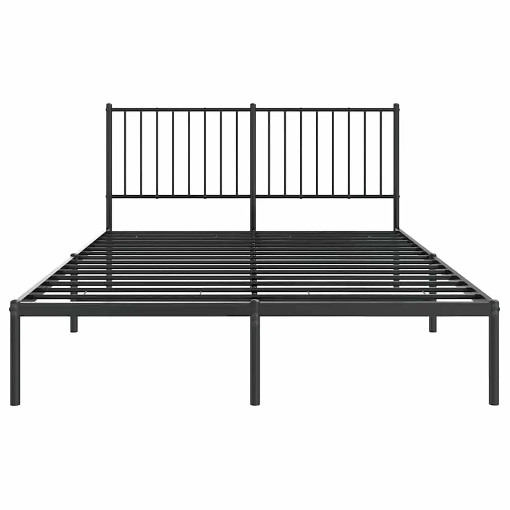 Metal Bed Frame Black 135x190 cm Powder-coated Steel with Headboard and Slats