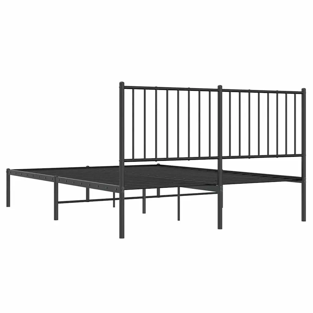 Metal Bed Frame Black 135x190 cm Powder-coated Steel with Headboard and Slats