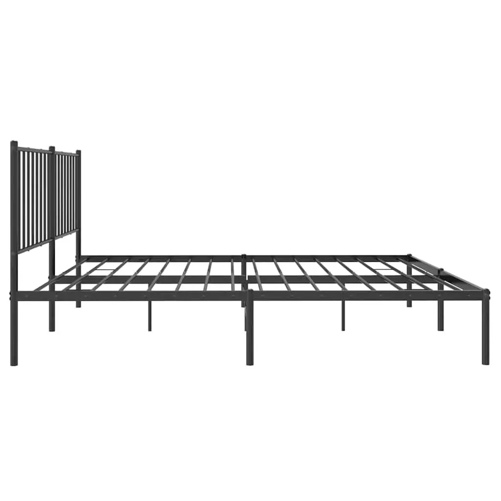 Metal Bed Frame Black 135x190 cm Powder-coated Steel with Headboard and Slats