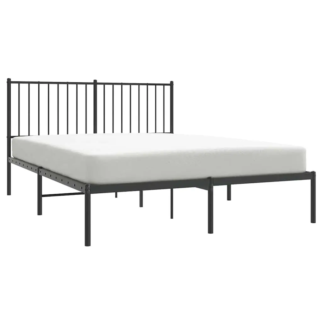 Metal Bed Frame Black 135x190 cm Powder-coated Steel with Headboard and Slats