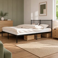 King Metal Bed Frame 183x203 cm Black with Headboard