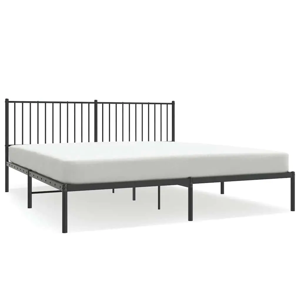 King Metal Bed Frame 183x203 cm Black with Headboard