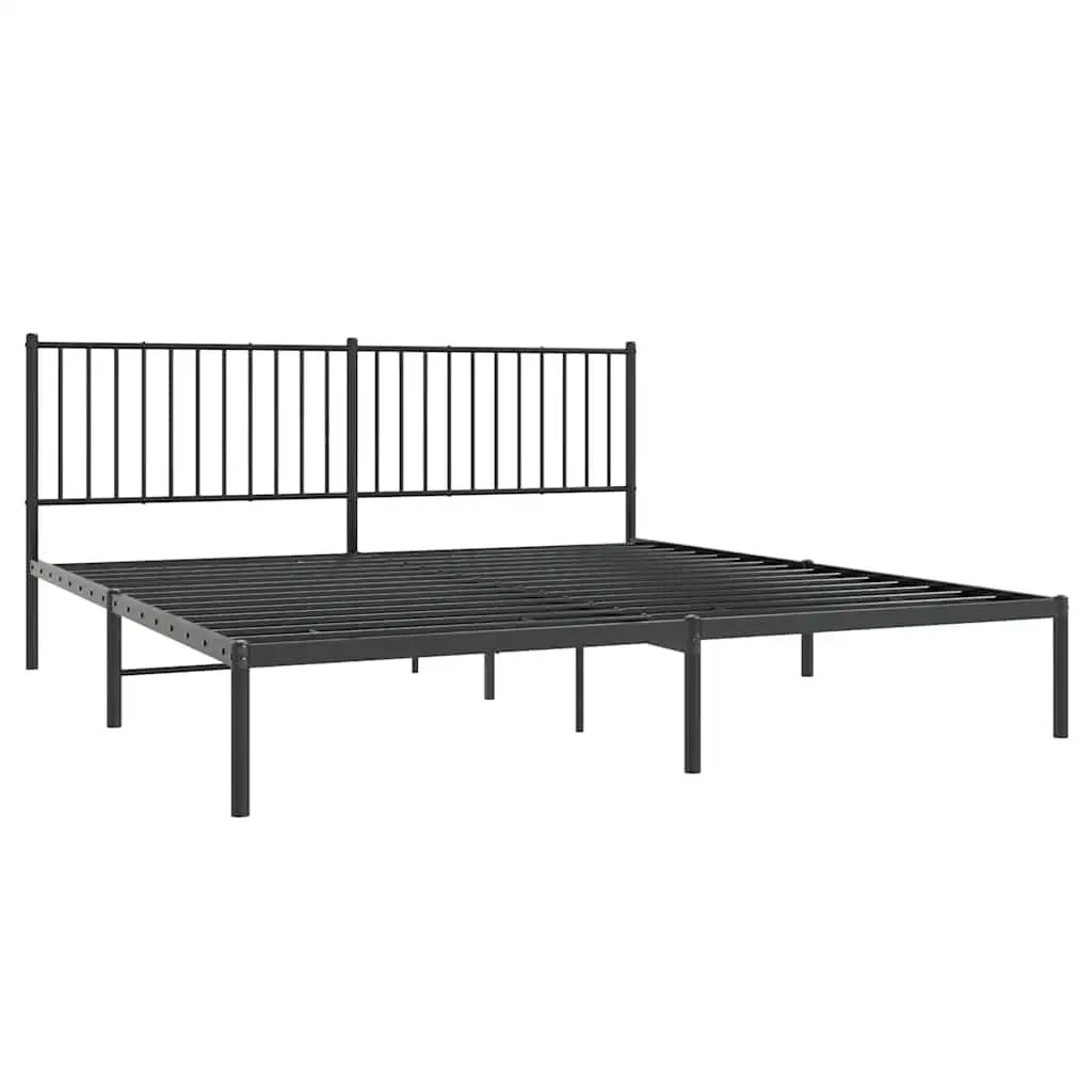 King Metal Bed Frame 183x203 cm Black with Headboard