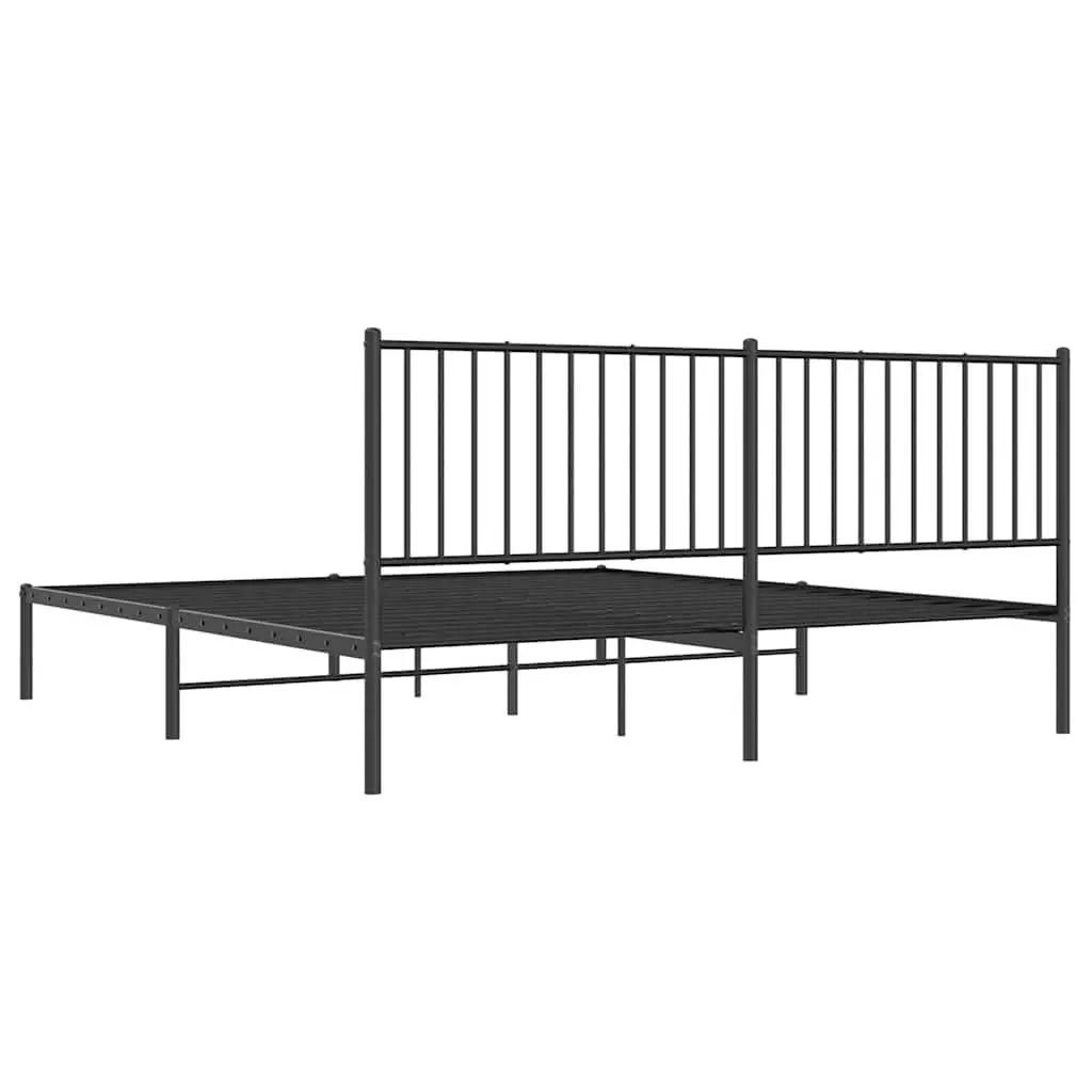 King Metal Bed Frame 183x203 cm Black with Headboard