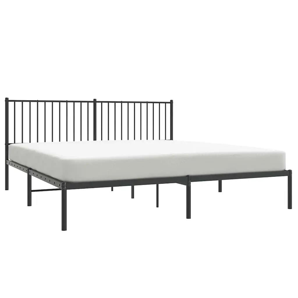 King Metal Bed Frame 183x203 cm Black with Headboard