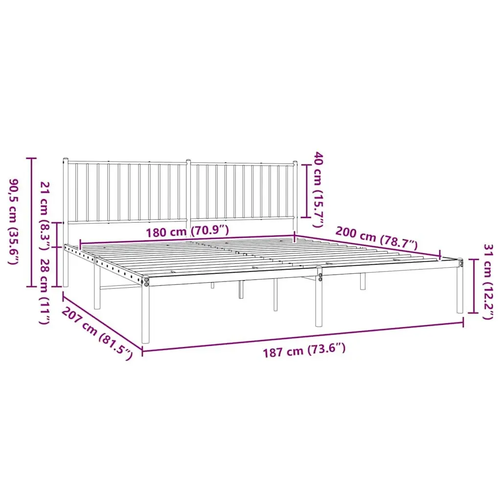 King Metal Bed Frame 183x203 cm Black with Headboard