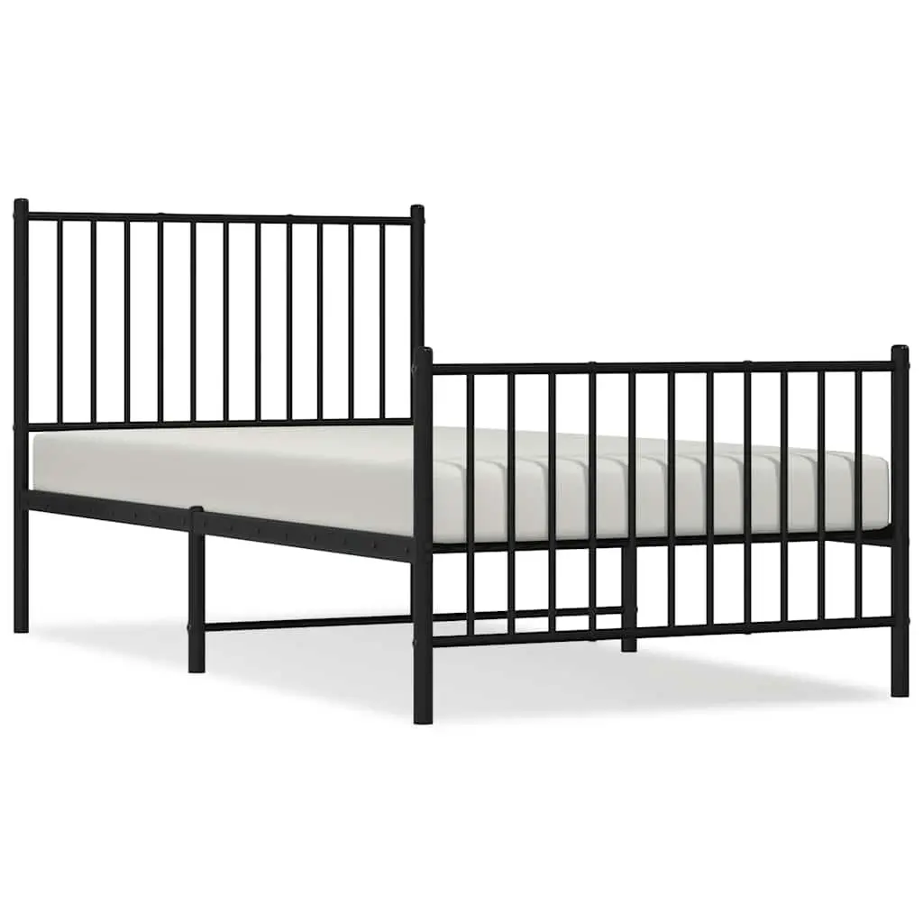 Metal Bed Frame 90x190 cm with Footboard Headboard Slatted Base Black
