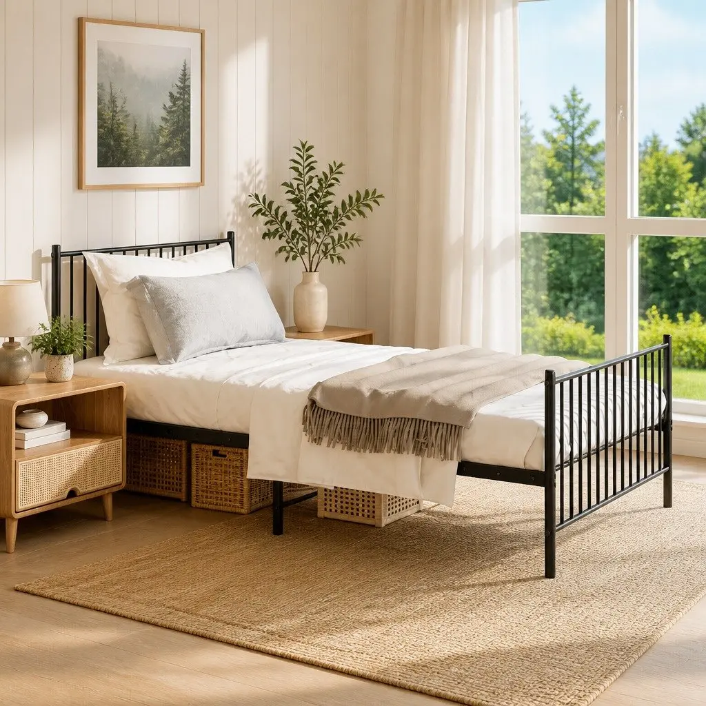 Metal Bed Frame King Single 107x203 cm in Black
