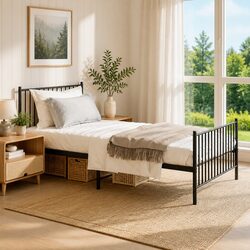 Elegant Metal Bed Frame King Single 107x203 cm in Black