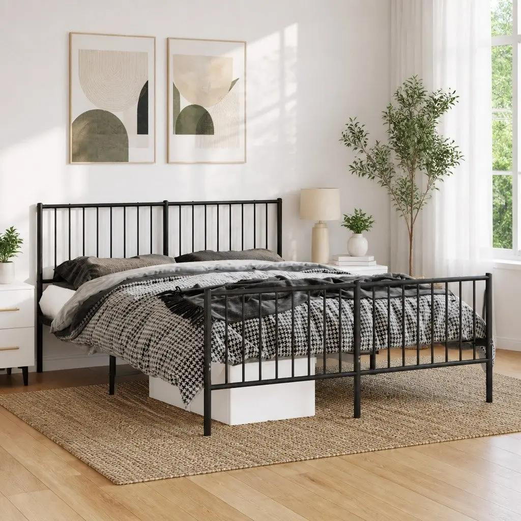 Black Steel Queen Bed Frame 135x190 cm