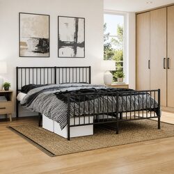 Elegant Black Metal Bed Frame 150x200 cm with Footboard